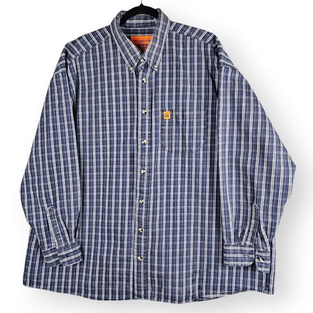 Wrangler FR Shirt 3XL TALL Navy Button Up Flame Resistant Riggs Workwear
